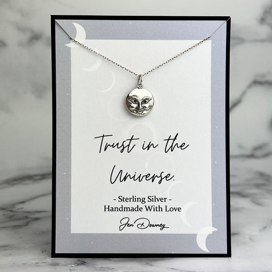 trust in the universe moon necklace